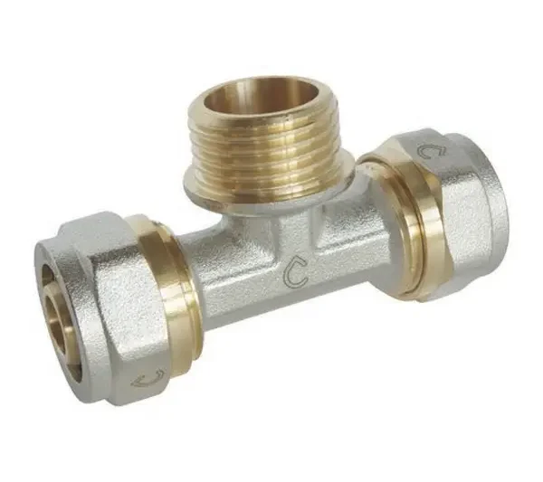 Té à visser pour tube Multicouche Ø16 Mâle 15/21 au centre : Ø16 -M15/21-Ø16